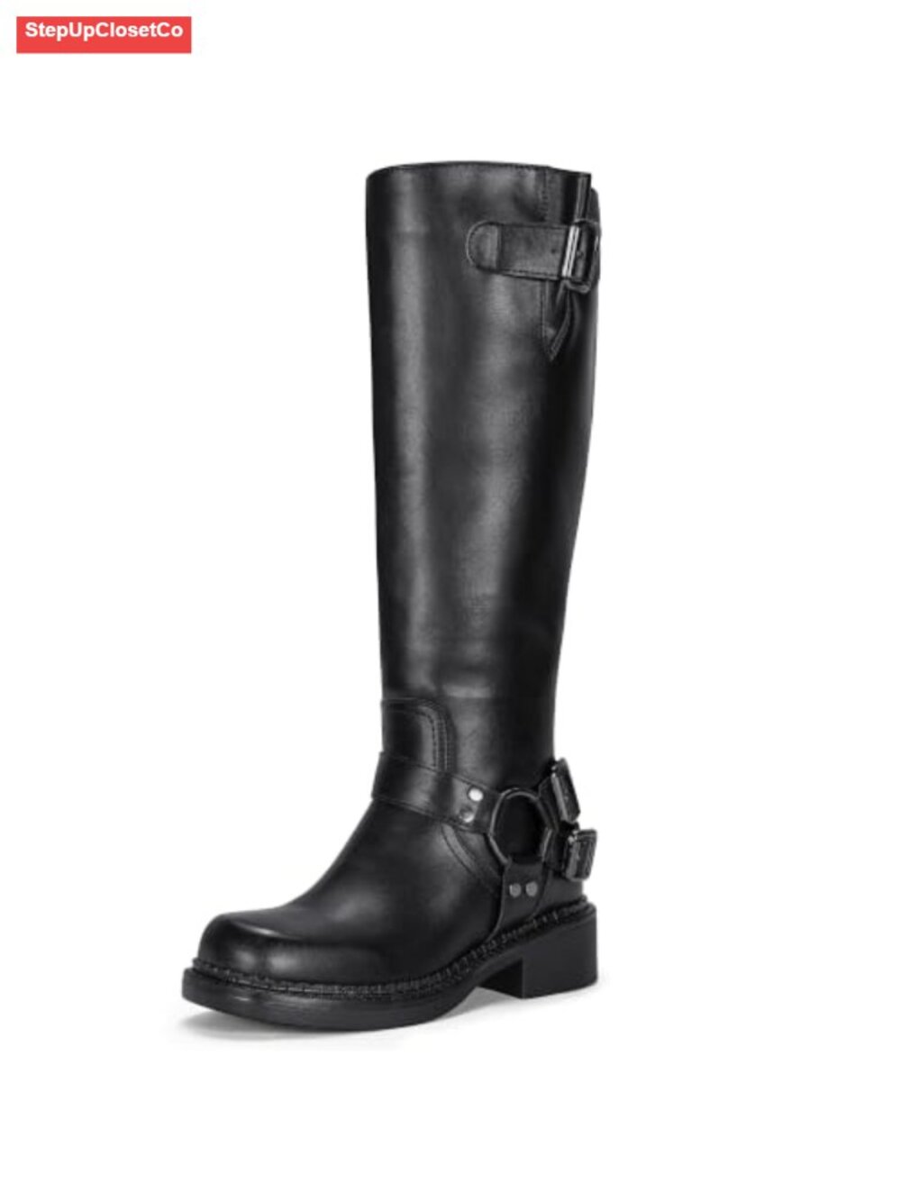 Faux Leather Womens Knee High Riding Boots Square Toe Zipper